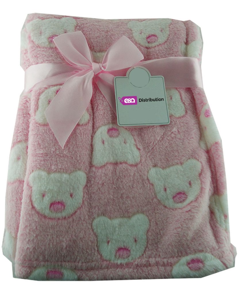 Luxury Soft Micro Fleece Blanket Pink Bear Design Eanda Distribution