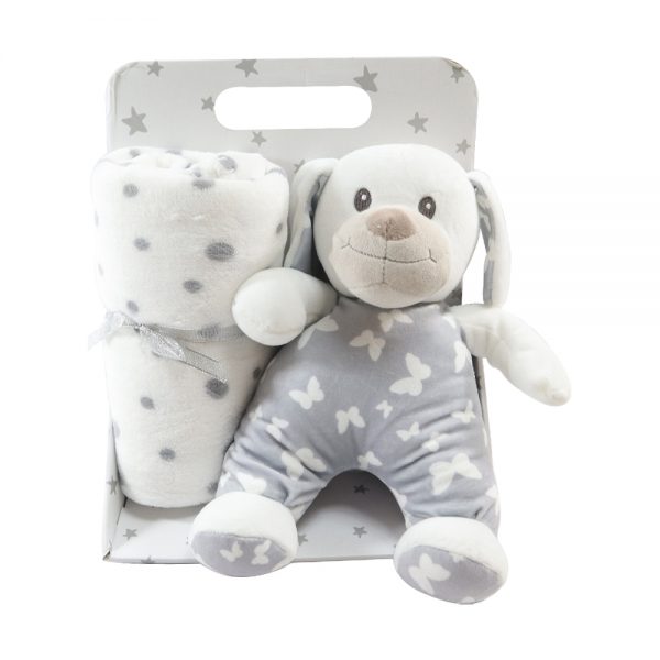 Grey Sleepy Dog Toy Blanket