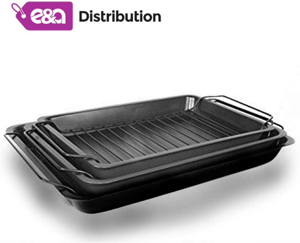 3 Roasting Trays with Racks - Non Stick Oven and Grill Cooling Racks for  Baking and Panini Maker Tray Pan Set 33.3X35cm - E&A Distribution