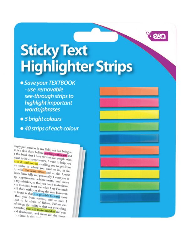 sticky text highlighter strips in 5 colours