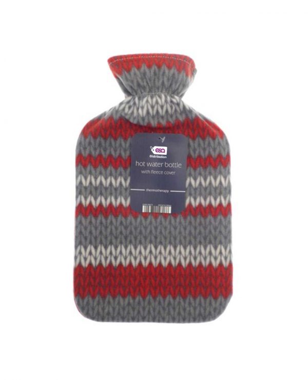 red grey stripped hot water bottle-Hot Water Bottle- Fleece Hot Water Bottle cover pattern, uk, wool fleece hot water bottle, fleece neck, argos