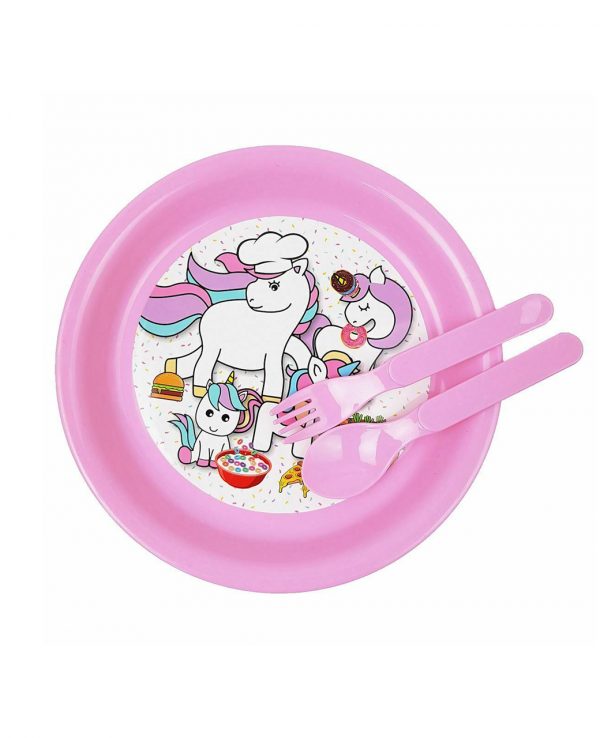 Girls Pink Unicorn Plastic Dinner Set, Children's Plastic Dinner Set, Kids plastic dinner set, childrens dinner set asda argos tesco 1