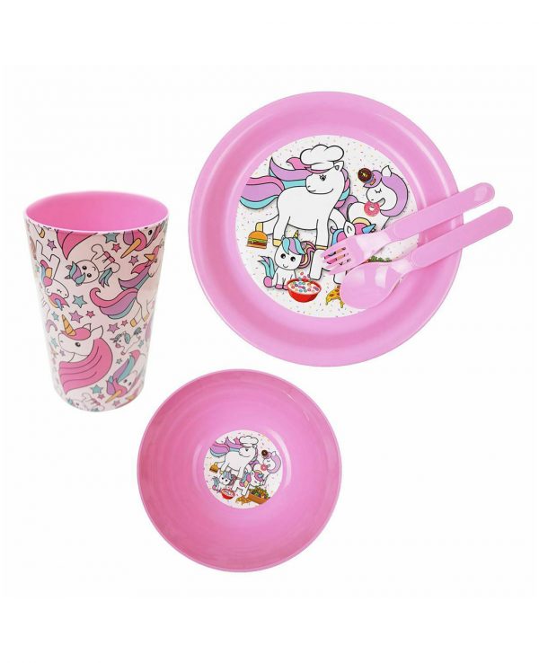 Girls Pink Unicorn Plastic Dinner Set, Children's Plastic Dinner Set, Kids plastic dinner set, childrens dinner set asda argos tesco 3