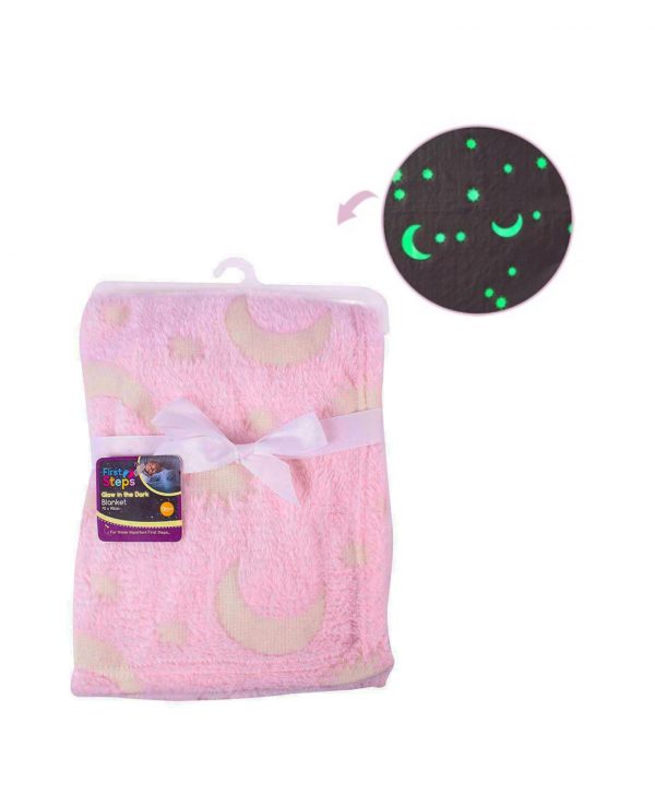 Glow in the dark blanket, glow in the dark stars blanket throw, glow in the dark fleece balnket, soft fleece blanket, pink star and moon blanket 2