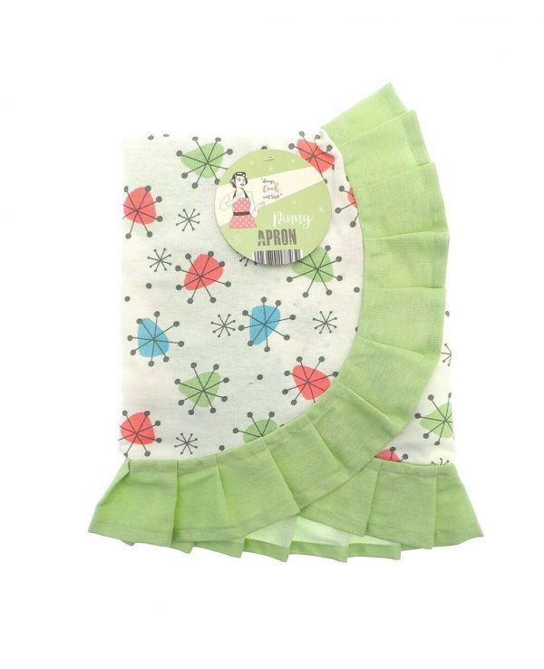 Green Vintage Frilly Waist Apron-1950s housewife apron, pretty vintage apron 2