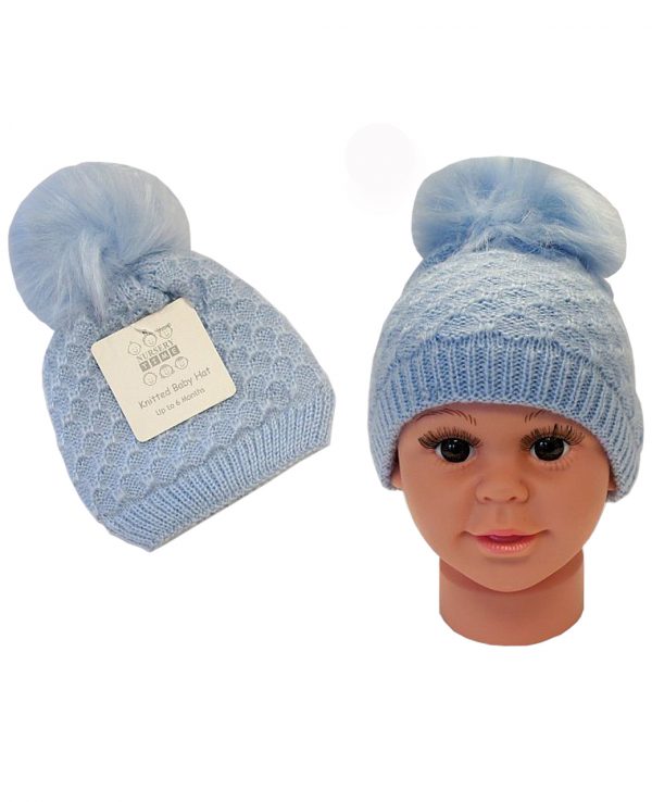 Knitted Baby Pom Bobble Hat Blue-baby knitted hat with pom pom 2