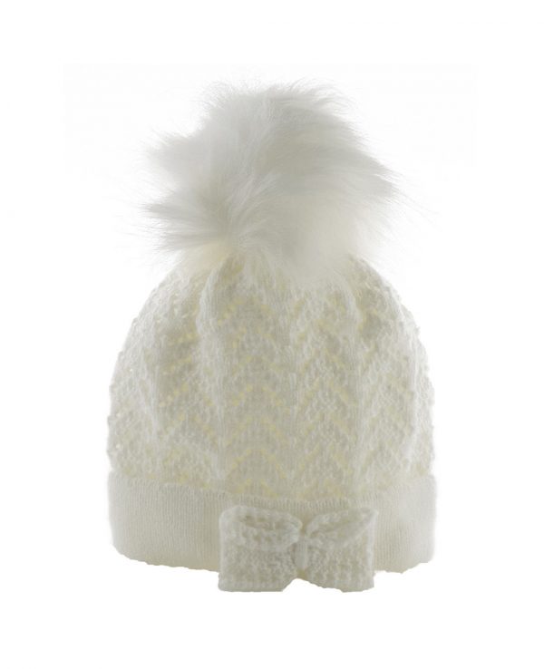 Knitted Baby Pom Bobble Hat White Cream-baby knitted hat with pom pom 2