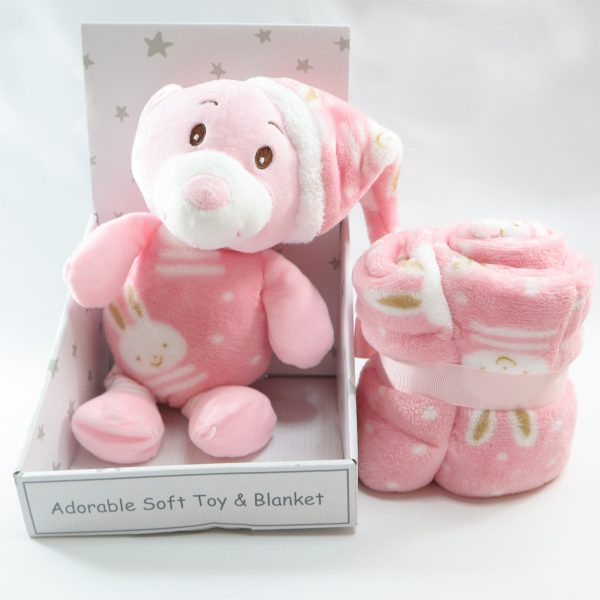 Pink Teddy Toy Blanket