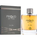 Proud of you perfume for men transparent bottle with the yellow liquid and black package