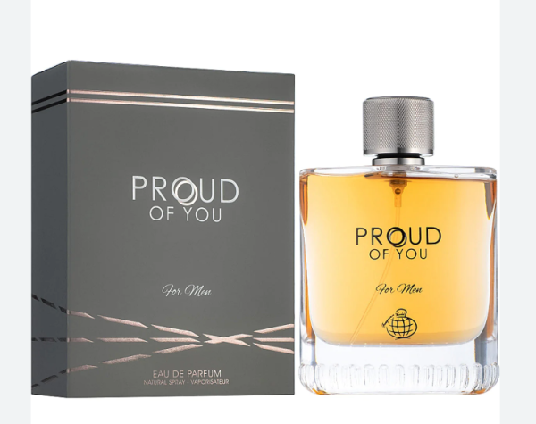 Proud of you perfume for men transparent bottle with the yellow liquid and black package