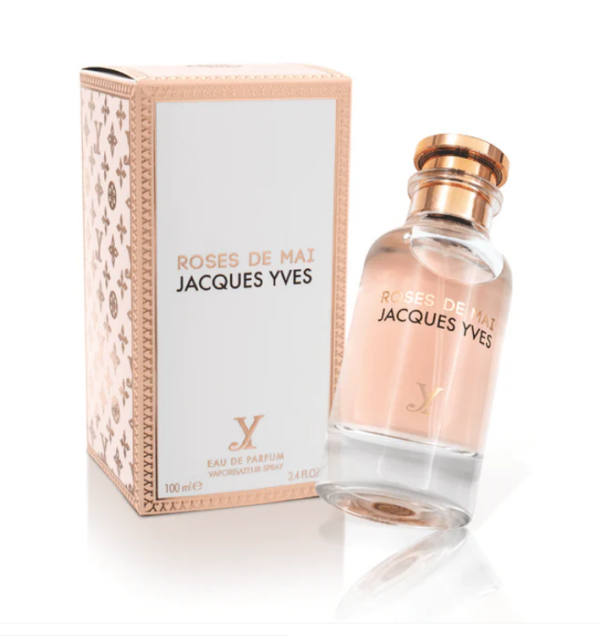 Roses de mai Jacques Yves in transparent bottle with pink perfume and pink package