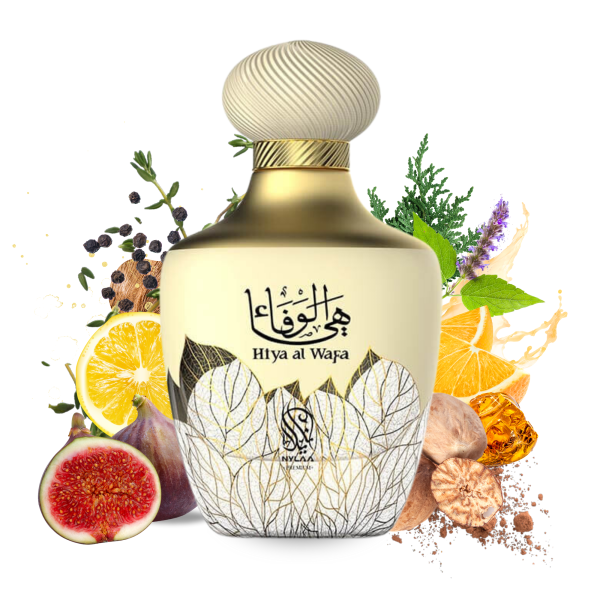 Hiya Al Wafa EDP 100ml by Nylaa Perfume for Women Inspired by Womanity Theirry Mugler Fragrance Notes: Top notes: Red thyme, Lemon ess, Orange oil, Black pepper Middle notes: Nutmeg, Fig Base notes: Indonesian patchouli, Virginian cedarwood, Amber, Musk