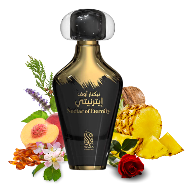 Nectar of Eternity EDP 100ml by Nylaa Perfume for Women and Men Inspired by Xerjoff Naxos Fragrance Notes: Top notes: Peach, Apple blossom Middle notes: Rose, Pineapple blossom Base notes: Musk, Indonesian patchouli, Virginian cedarwood, Amber