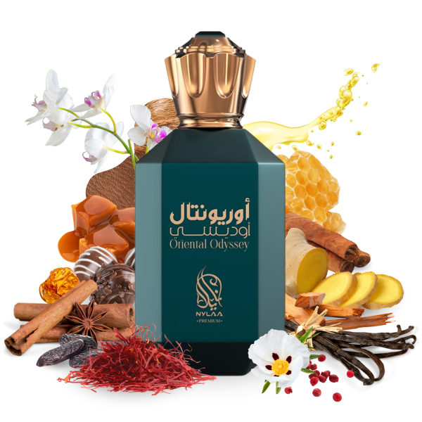 Oriental Odyssey EDP 100ml by Nylaa Perfume for Women and Men Inspired by Ambre Narguile Hermes Fragrance Notes: Top notes: Saffron, Elemi, Ginger, Pink pepper Middle notes: Cinnamon, Honey, Orchid, Praline Base notes: Caramel, Vanilla, Labdanum, Tobacco, Tonka bean, Musk, Amber, Leather, Sandalwood