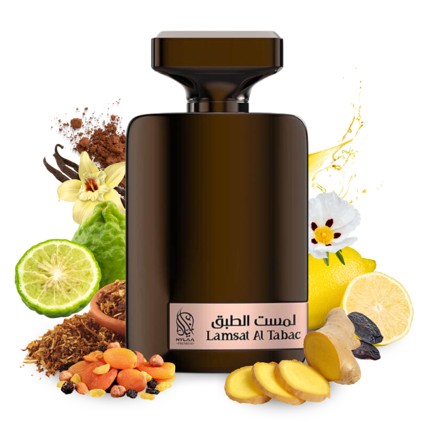 Lamsat Al Tabac EDP 100ml by Nylaa Perfume for Women and Men Inspired by Tom Ford Tobacco Vanille Fragrance Notes: Top notes: Lemon oil, Italian bergamot, Ginger Middle notes: Dried fruits, Cacao Base notes: Brazilian tonka bean, Balkan tobacco abs, Spanish labdanum abs, Brazilian copaiba, Spanish cistus abs, Vanilla