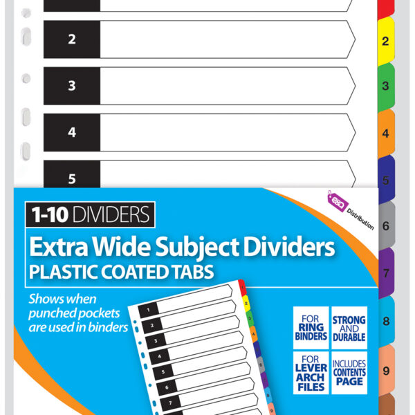 1-10 Extra Wide Plastic Coated Card Subject Divider