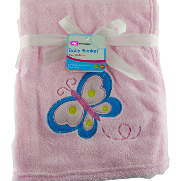Luxury Soft embroidered Fleece Blanket pink plain  butterfly Design