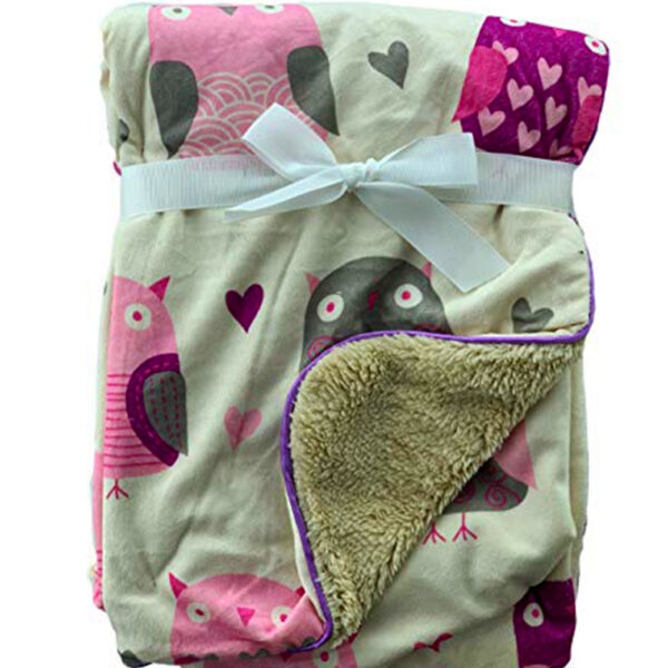 Luxury Soft Fur Back Blanket pink owl and hearts Design