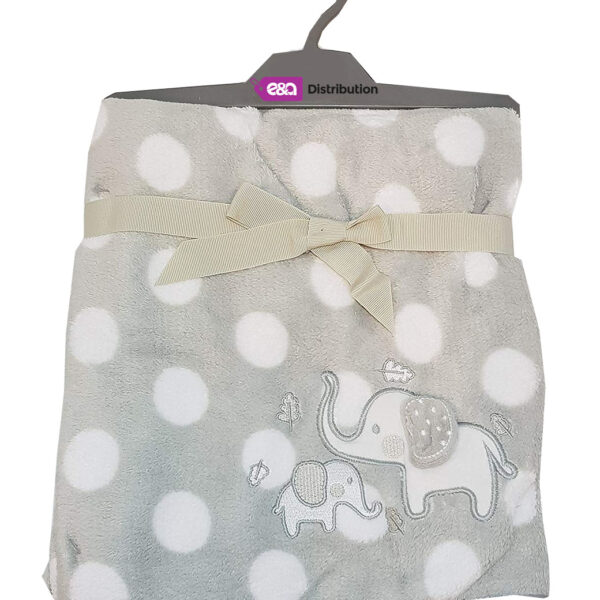 Luxury Soft embroidered Fleece Blanket grey polka dot elephant Design