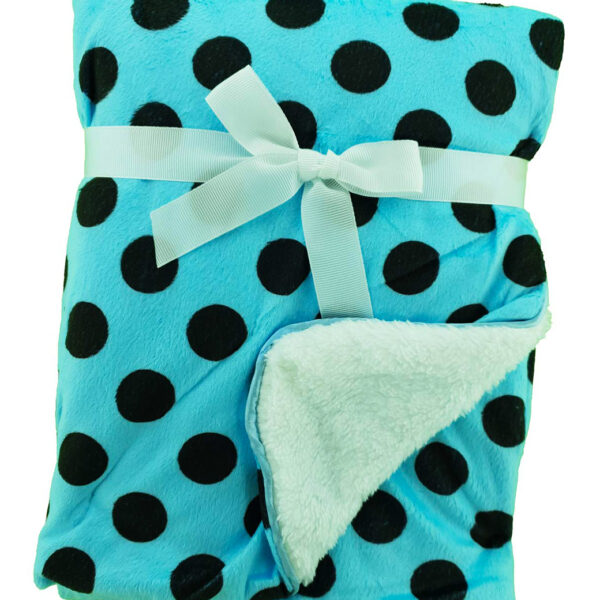 Luxury Soft Fur Back Blanket Aqua polka dot Design
