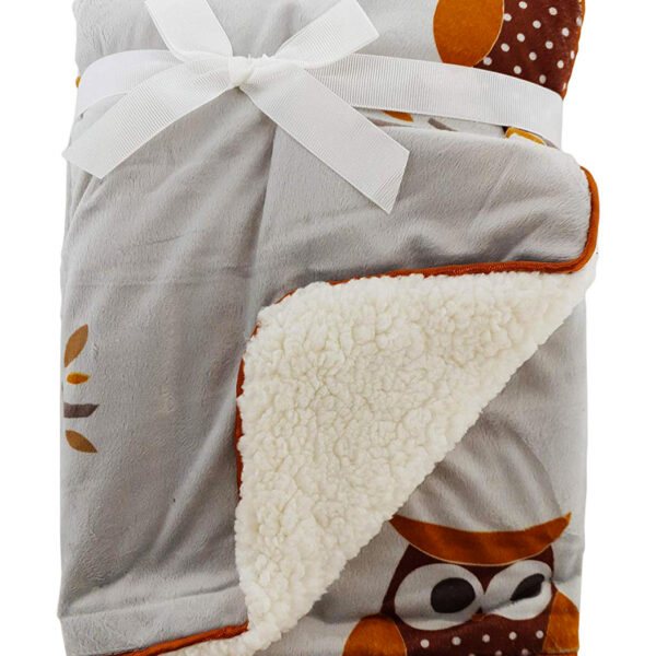 Luxury Soft Fur Back Blanket grey owl on a branch Design
