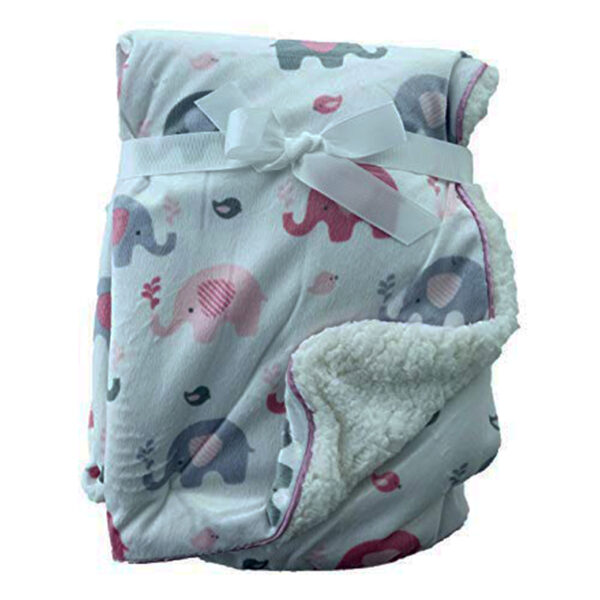Luxury Soft Fur Back Blanket white elephant and birds Design
