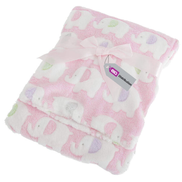 Luxury Soft Fleece Blanket Pink Elephant Design