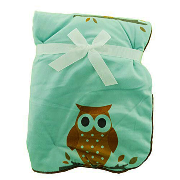 Luxury Soft Fur Back Blanket turquiose owl Design