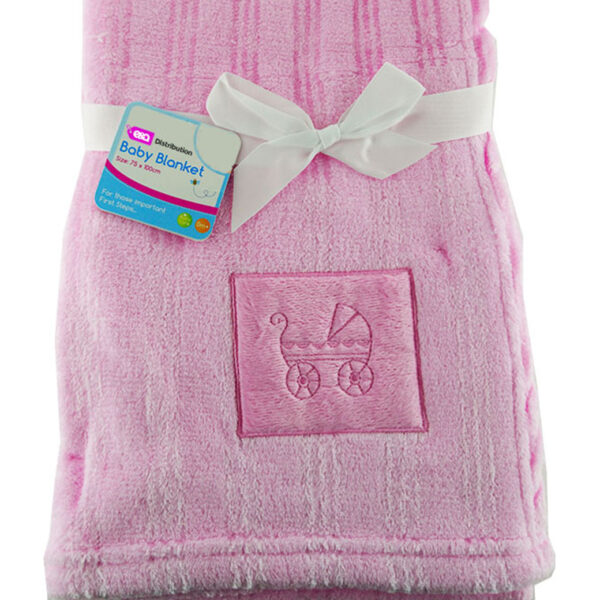 Luxury Soft embroidered Fleece Blanket pink plain pram Design