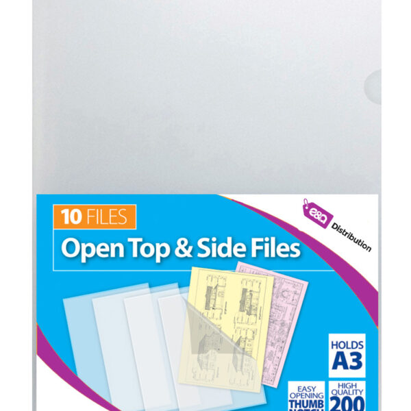 Pack of 10 A3 Open Top & Side Files 200 Micron