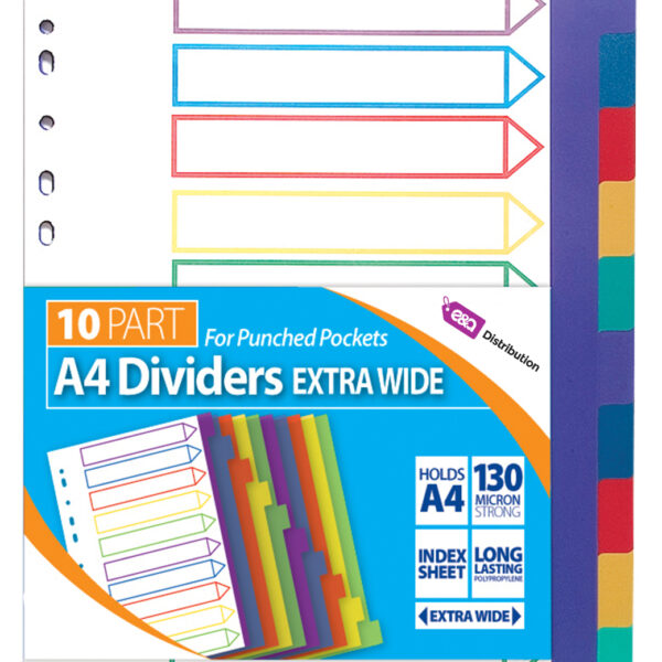 10 Part A4 Dividers Extra Wide Plastic