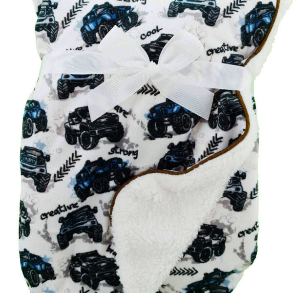 Luxury Soft Fur Back Blanket Blue offroad cars Design