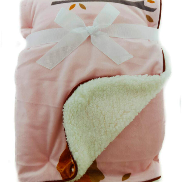 Luxury Soft Fur Back Blanket pink owl on branch Design