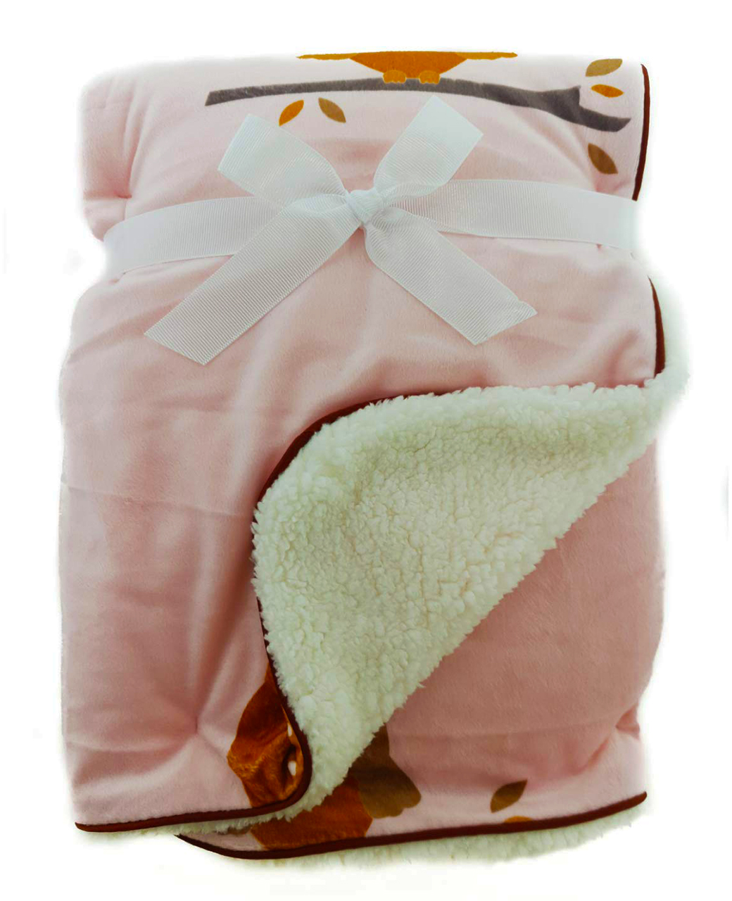 2-23.jpg Luxury Soft Fur Back Blanket pink owl on branch Design - Image 1