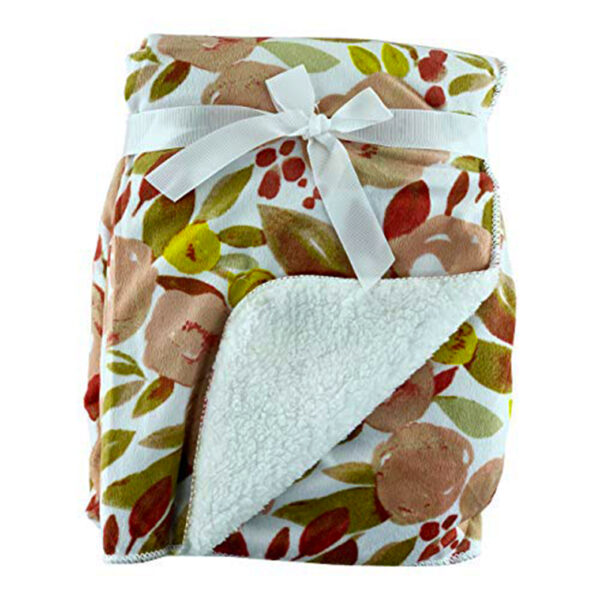 Luxury Soft Fur Back Blanket green and red leaf Design