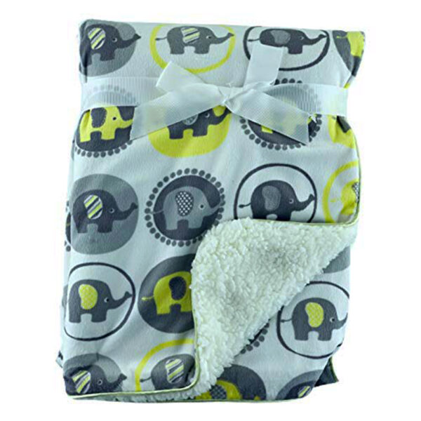 Luxury Soft Fur Back Blanket yellow and grey elephants Design