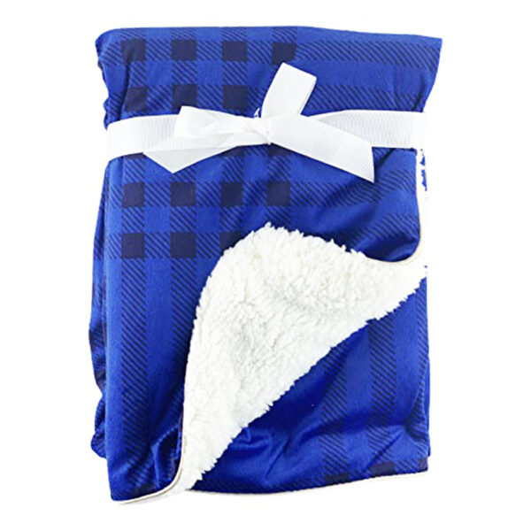 Luxury Soft Fur Back Blanket blue plaid Design