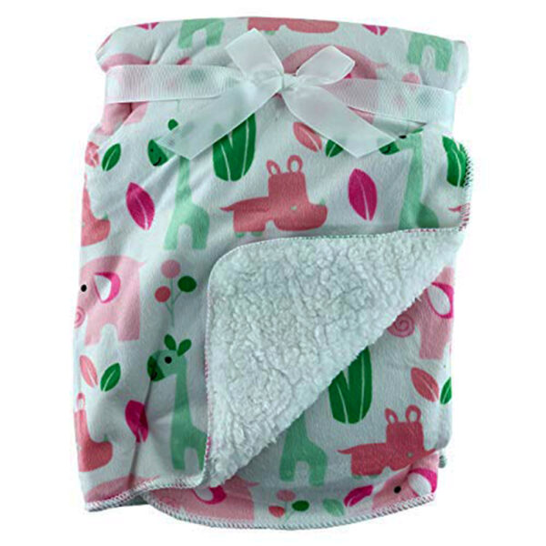 Luxury Soft Fur Back Blanket pink and green Safari animals Design