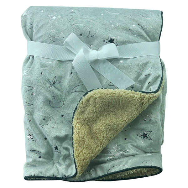 Luxury Soft Fur Back Blanket green stars and moons Design