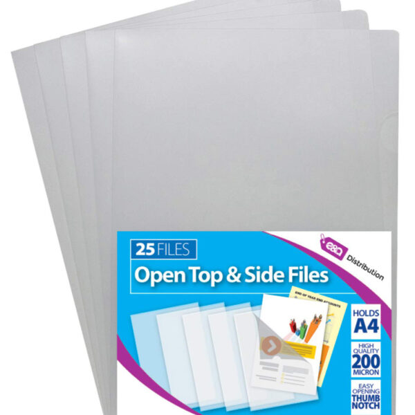 Pack of 25 A4 Open Top & Side Files 200 Micron