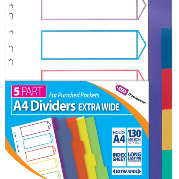 5 part A4 Extra Wide Divider Plastic