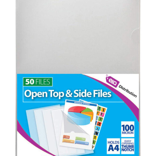 Pack of 50 A4 Open Top & Side Files 100 Micron