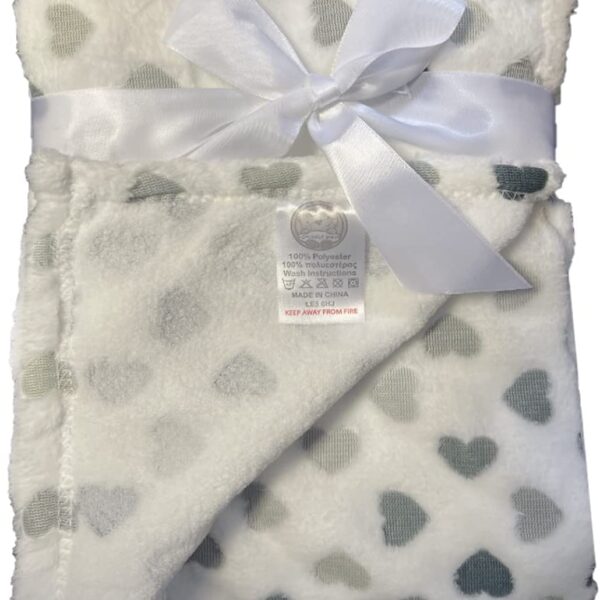 White Grey Heart Fleece Blanket