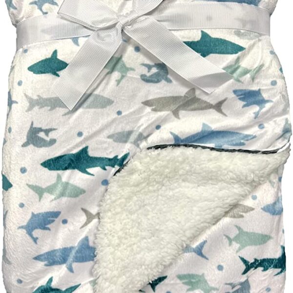 Newborn Baby Blanket for Boys and Girls| Luxurious Super Soft Fur back(blue shark) 75cm x 100cm