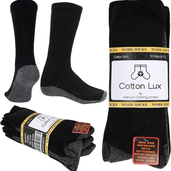 10 Pairs-UK 6-11Size Men's Work Socks Heavy Duty Black Size