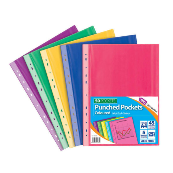 A4 Coloured Punch Pockets - 45 Microns
