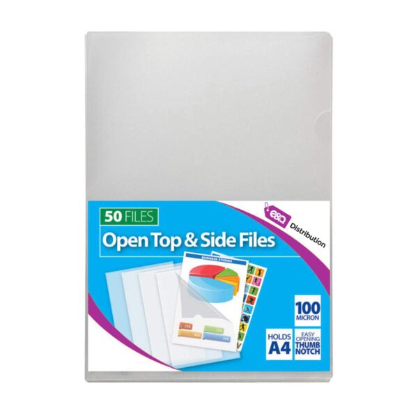 Pack of 50 Tiger A4 Open Top and Sides Punched Pockets 100 Micron