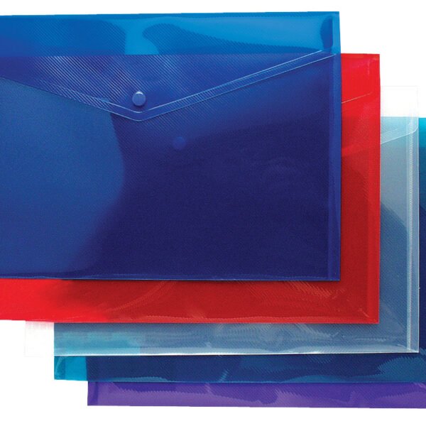 Pack of 5 A4+ Stud Wallet Blue, Dark Blue, Purple, Red and Clear