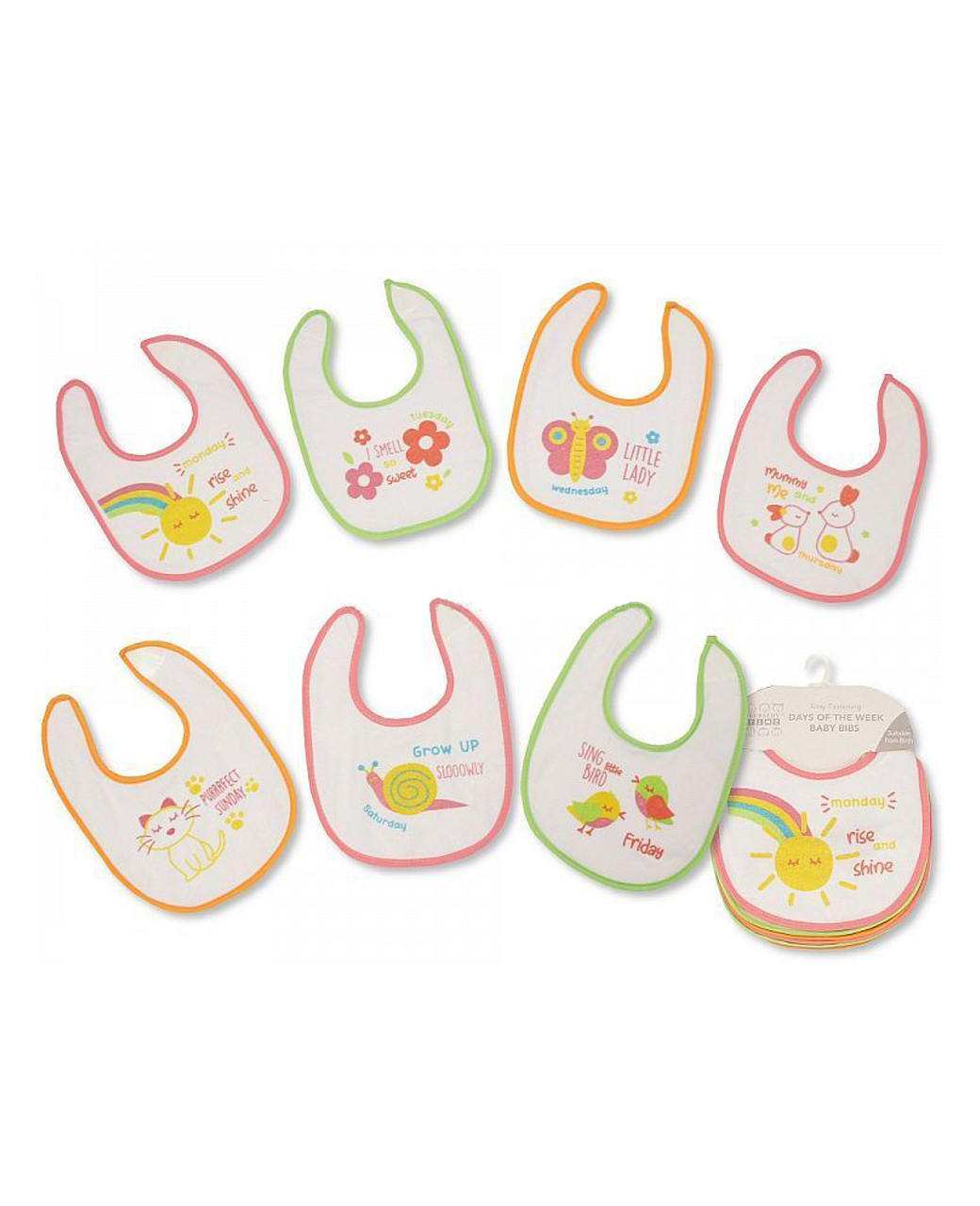 Baby-Girl-Bib-sleeveless-bib-cotton-bib-uk.jpg Baby Girl Bib- Day of the Week | Muslins & Bibs - Image 1