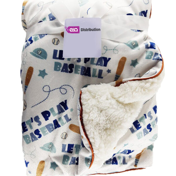 Luxury Soft Fur Back Blanket Blue baseball Design